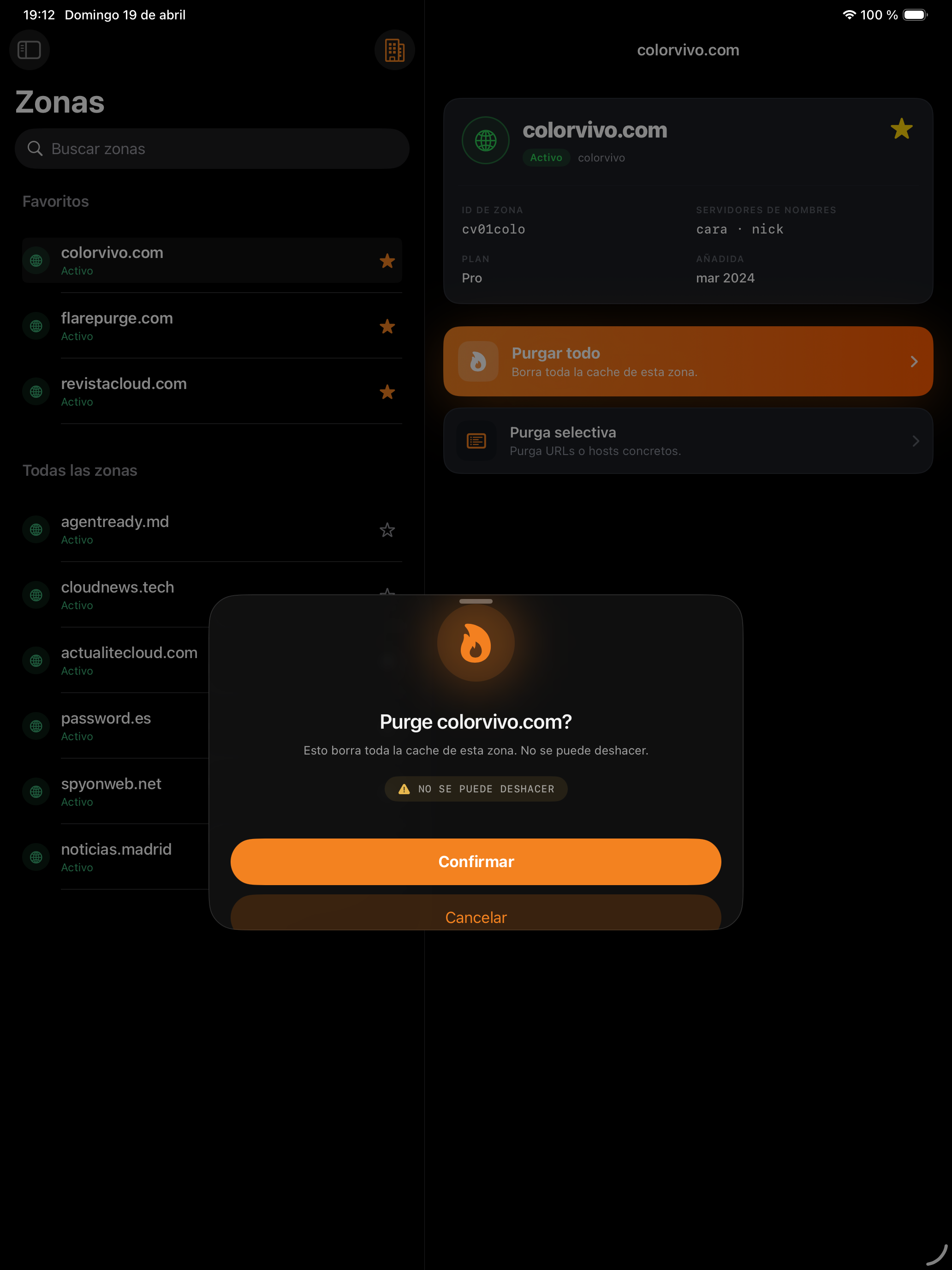 Las operaciones destructivas piden confirmación explícita.