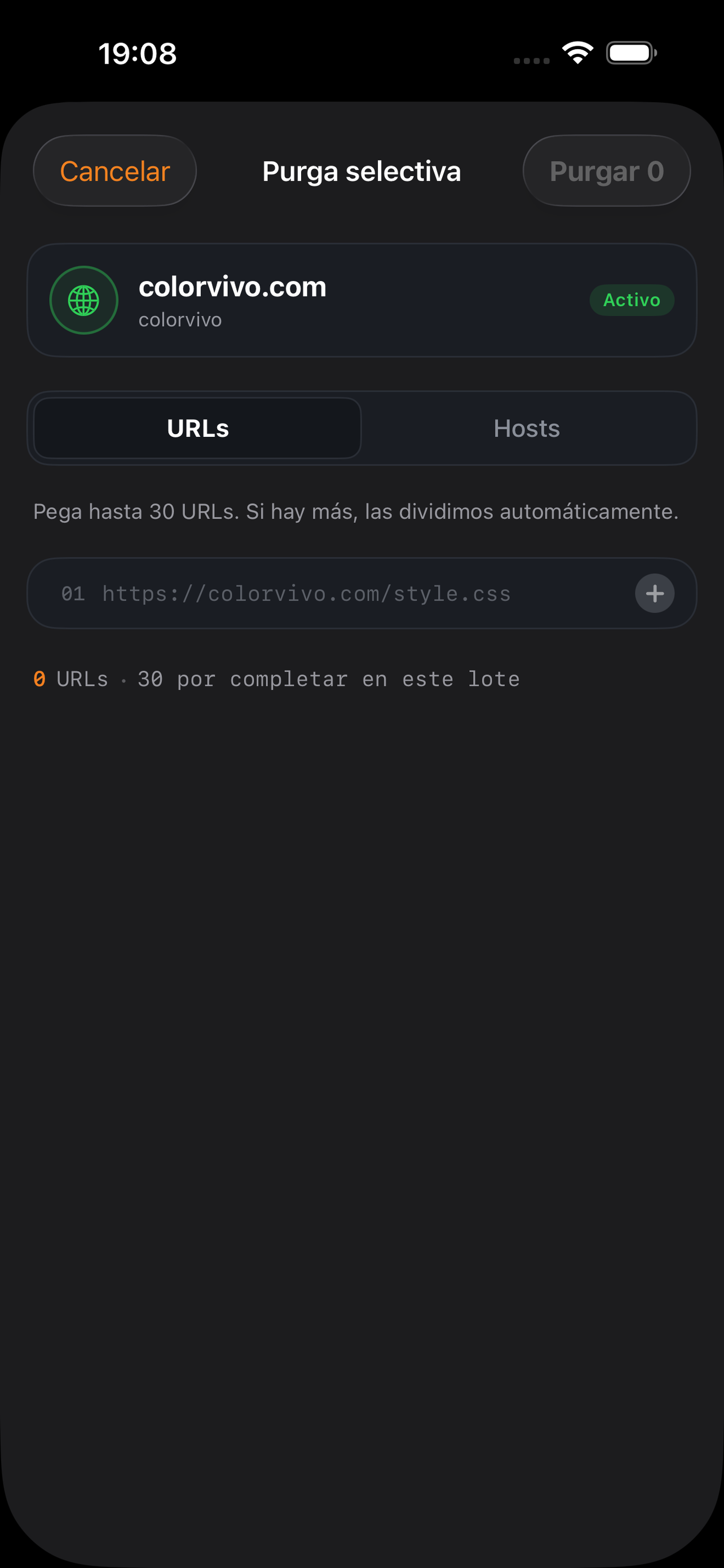 Pega hasta 30 URLs u hostnames. Lotes automáticos.