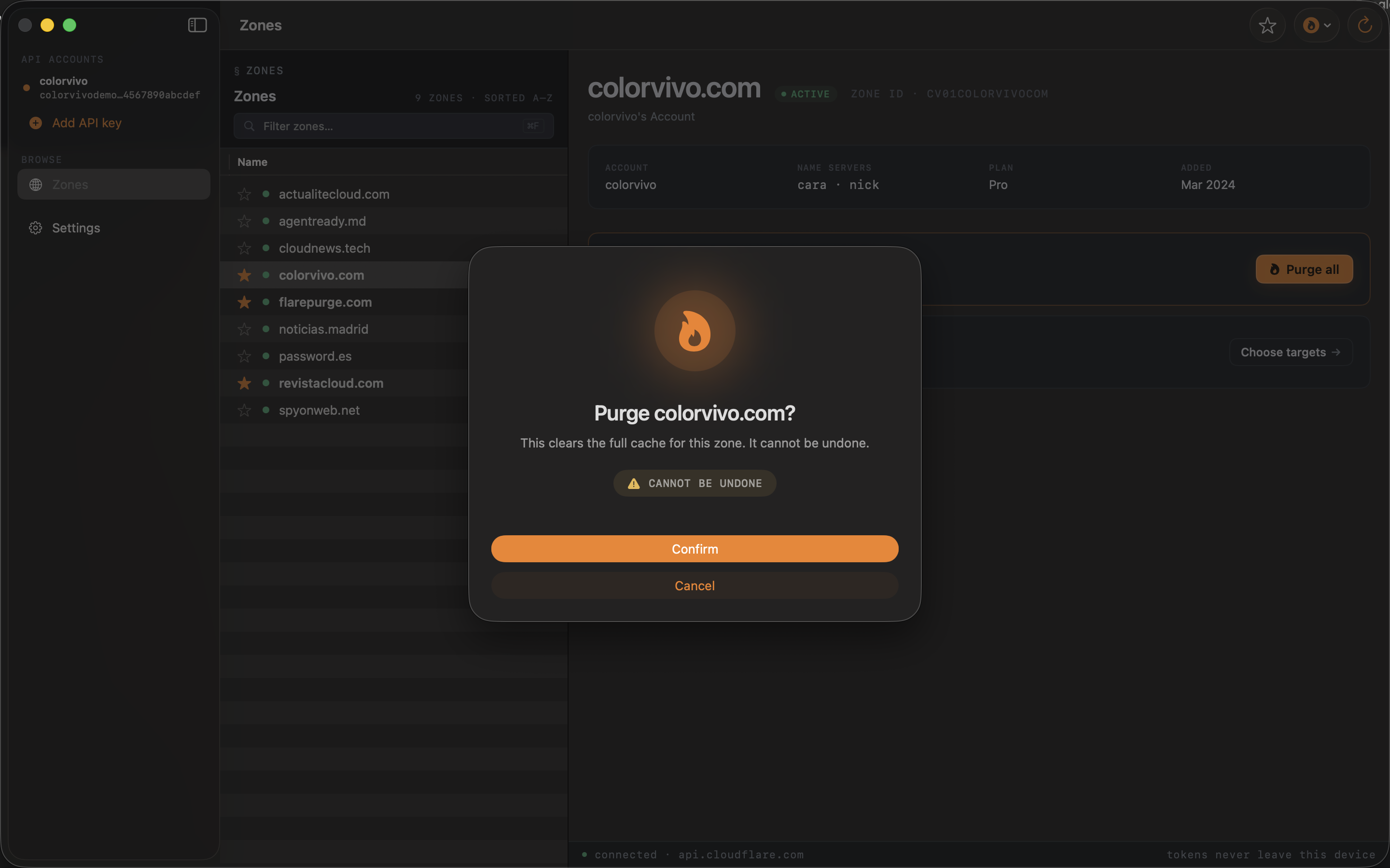 Destructive operations ask for explicit confirmation.