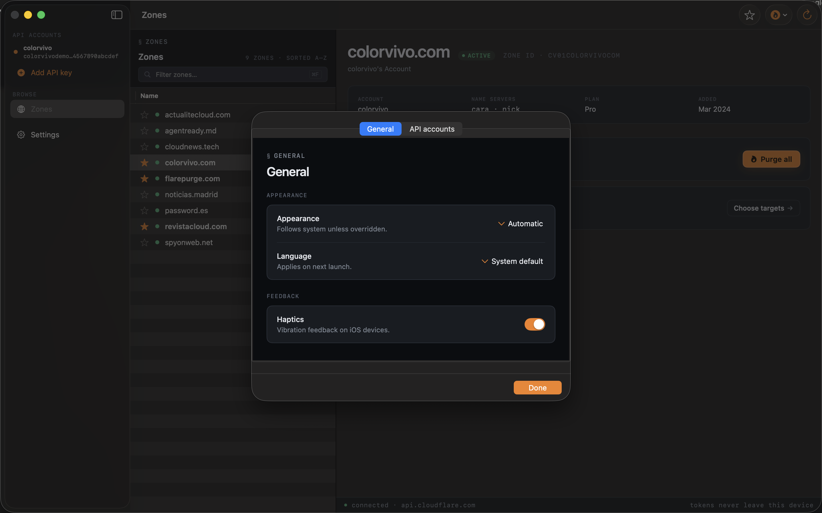 Accounts, appearance, and per-platform shortcuts.