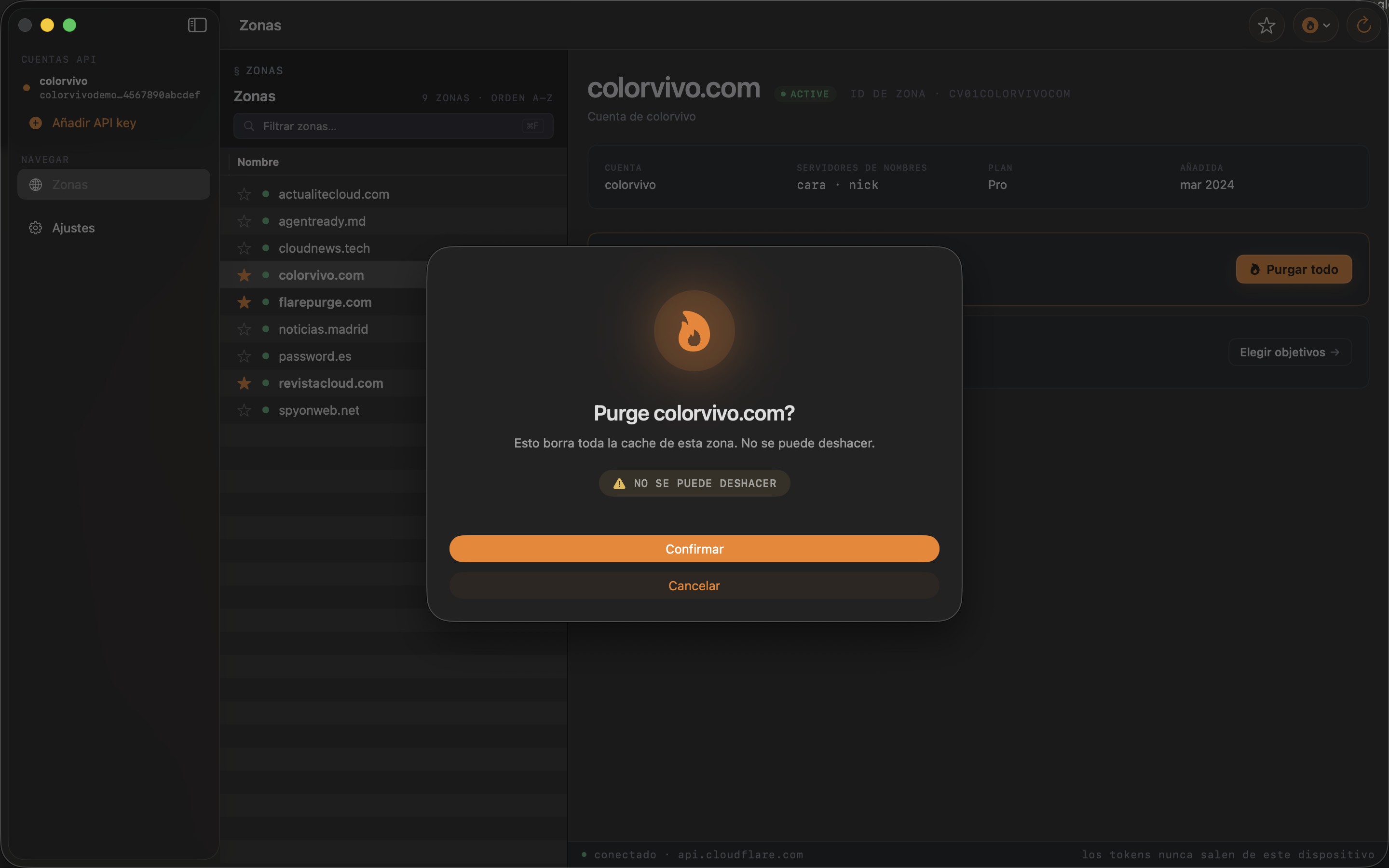 Las operaciones destructivas piden confirmación explícita.