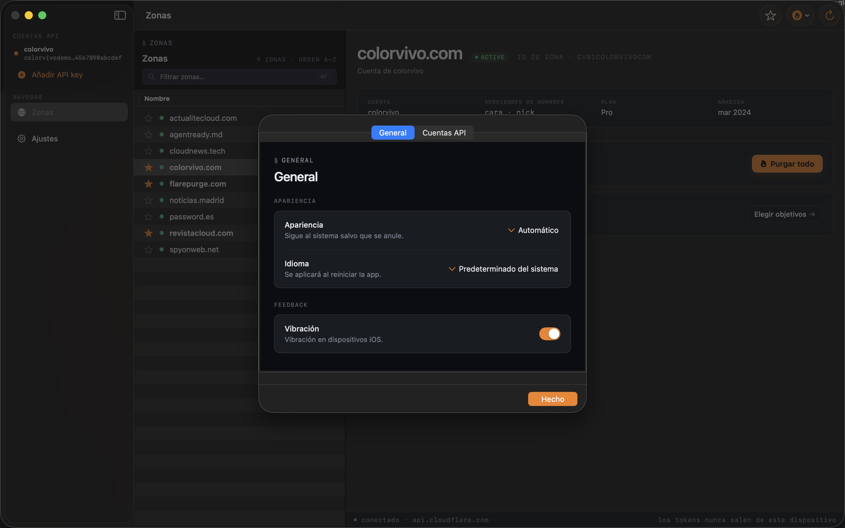 Cuentas, apariencia y atajos por plataforma.